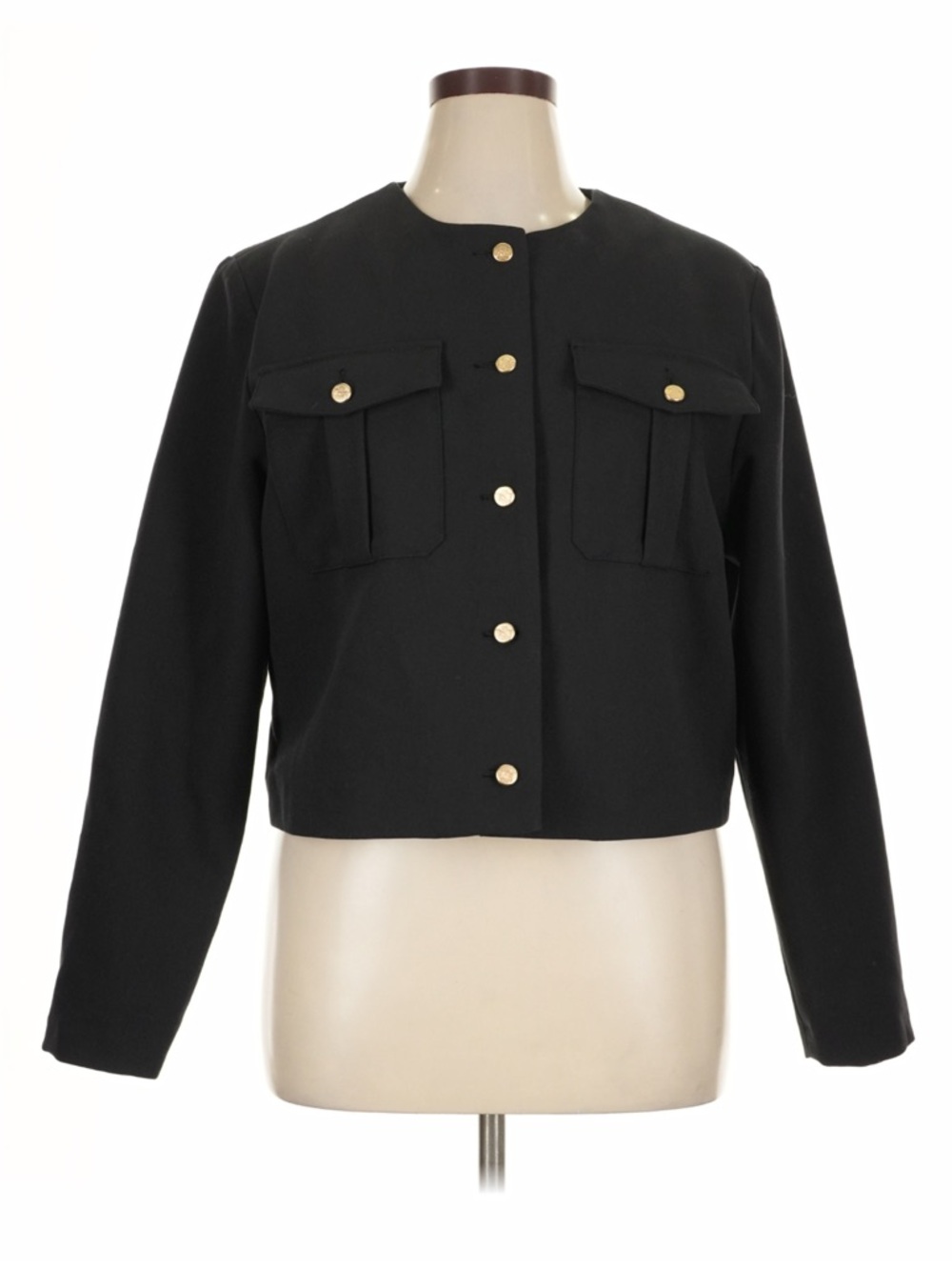 Abercrombie & Fitch Cropped Blazer Black Gold Button Jacket Structured XL NWT - Picture 2 of 7